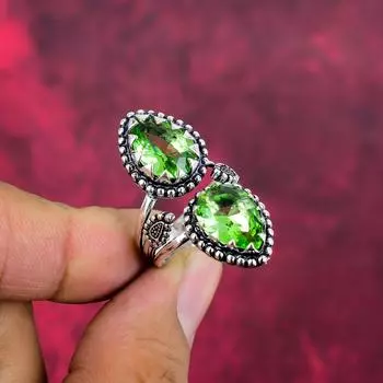 Кольцо ручной работы с драгоценным камнем перидот, кольцо из цельного серебра 925 пробы, старинные ювелирные изделия, регулируемые, подарок на помолвку 4 зелёный