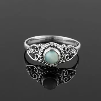 Кольцо ручной работы с драгоценным камнем Ларимар, кольцо из цельного серебра 925 пробы, уникальное кольцо с дизайнерским дизайном, эффектное кольцо 6