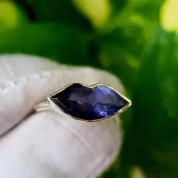Кольцо ручной работы с драгоценными камнями из стерлингового серебра 925 пробы иолитовая губа размер 5.5US A116 Подарочное кольцо 5.5US