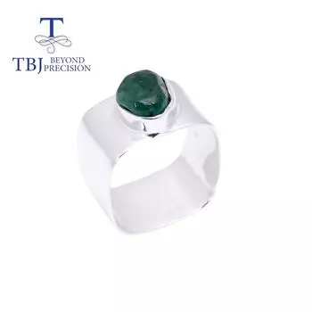 Кольцо ручной работы с изумрудом, грубым натуральным драгоценным камнем, оригинальный дизайн, стерлинговое серебро 925 пробы, изысканные украшения для женщин us ring size 7# зелёный
