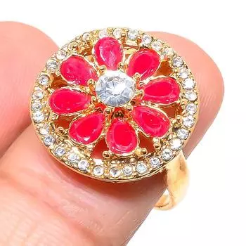 Кольцо ручной работы с красным рубином, натуральным белым топазом, размер 8,5 I0w74