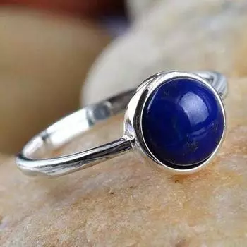 Кольцо ручной работы с круглым драгоценным камнем из лазурита, кольцо из стерлингового серебра 925 пробы, кольцо с безелем, штабелируемое кольцо, подарок для нее, кольцо для повседневной одежды 6
