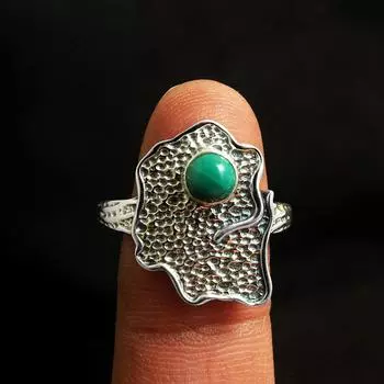 Кольцо ручной работы с натуральным малахитом, массивное ювелирное изделие из стерлингового серебра 925 пробы 5 зелёный