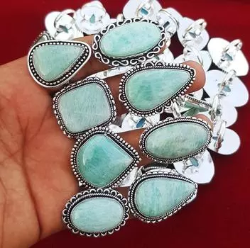 Кольцо ручной работы с натуральным камнем Амазонит, кольцо ручной работы с кристаллами, кольцо для женщин, кольцо с серебряным покрытием 925 пробы, 5-10 Mix небесно-голубой