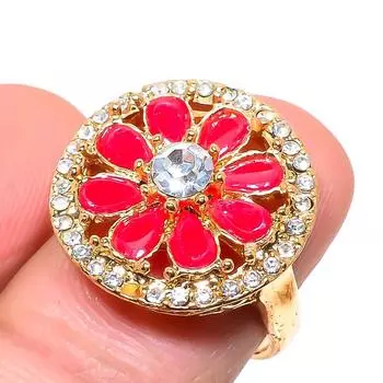 Кольцо ручной работы с натуральным красным рубином и кубическим цирконием, размер 7,5 z8E57