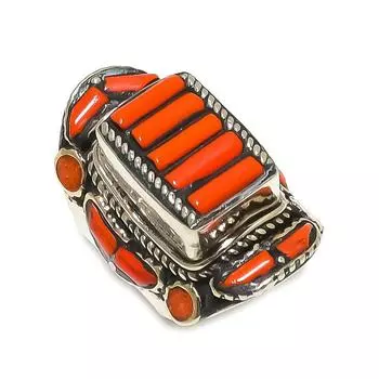 Кольцо ручной работы с натуральным красным кораллом, размер 9 P7l75