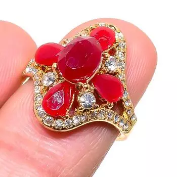 Кольцо ручной работы с натуральным красным рубином и кубическим цирконием, размер 6,5 S1I02