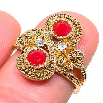 Кольцо ручной работы с натуральным красным рубином и кубическим цирконием, размер 6,5 J8L78