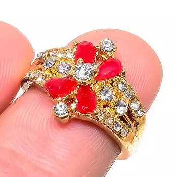 Кольцо ручной работы с натуральным красным рубином и кубическим цирконием, размер 6,5 O0O61