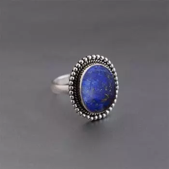 Кольцо ручной работы с овальным драгоценным камнем из лазурита, кольцо из стерлингового серебра 925 пробы, кольцо с камнем, кольцо в стиле бохо, подарок для нее, дизайнерское кольцо 6