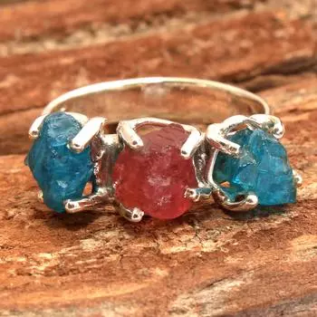 Кольцо ручной работы с турмалином и апатитом, серебро 925 пробы, ювелирные украшения 6