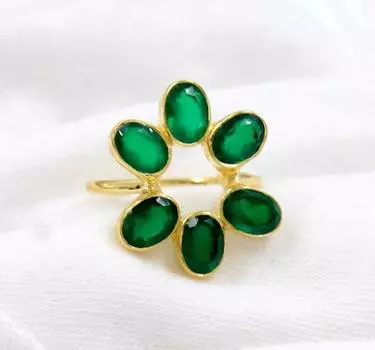 Кольцо ручной работы с зеленым ониксом из желтого золота, серебряное дизайнерское кольцо, женское кольцо, серебро 925 пробы, ювелирные изделия с камнями 5