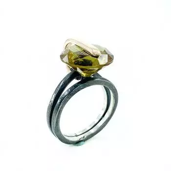 Кольцо ручной работы специального дизайна с большим зултанитом из настоящего серебра 925 пробы