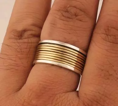 Кольцо ручной работы Spinner Band, двухцветное кольцо из стерлингового серебра 925 пробы, красивый подарок для нее, дизайнерское кольцо, кольцо для большого пальца, кольцо Fidget, Spinner Band 6