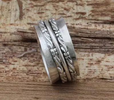 Кольцо ручной работы Spinner Band, кольцо для вечеринок из твердого серебра 925 пробы, богемное кольцо, подарок на годовщину, серебряные украшения 6