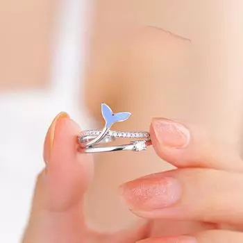 Кольцо «рыбий хвост» женское легкое роскошное нишевое дизайнерское кольцо Sense Flash Diamond Blue Mermaid Ring Opening Adjustable Index Finger Ring