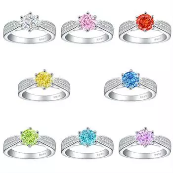 Кольцо S925 из серебра с инкрустацией из высокоуглеродистого бриллианта, классическое женское, с шестью когтями, огранка «ледяной цветок», с цирконом, цветное сокровище US Size 5 #