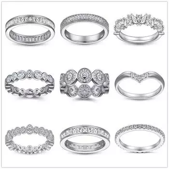 Кольцо S925 Серебряное кольцо Женское Японское и Корейское простое кольцо из стерлингового серебра Комплект колец Кольцо-хвост Комбинированное кольцо с цирконием US code 5 #