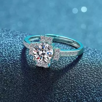 Кольцо S925 Silver Classic Rack Ring для женщин, волейбол, бриллиантовое кольцо с открытым креплением в один карат с четырьмя когтями opening adjustable