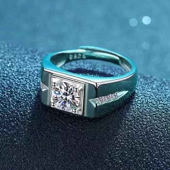 Кольцо S925 Silver Classic Wide, мужское, атмосферное, открытое кольцо Tide Brand с обеих сторон, однокаратное, простое, темпераментное, с четырьмя когтями, бриллиантовое кольцо opening adjustable