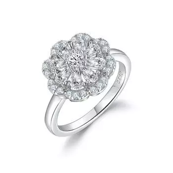 Кольцо S925 Silver Zircon Flower Row Diamond Ring High Sense Xiao Family Personality Women s Ring US size 5 # белого золота