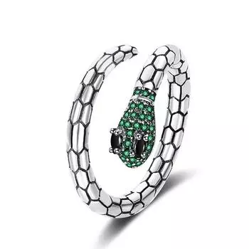 Кольцо S925 Sterling Silver Emerald Zircon Small Snake Open Ring для женщин, легкое, роскошное, нишевый дизайн, изысканная мода