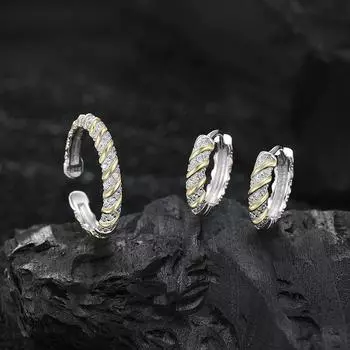 Кольцо S925 Sterling Silver Gold Edge Spiral Flash Diamond Ring Light Luxury Women s Ring Slim Mini Design