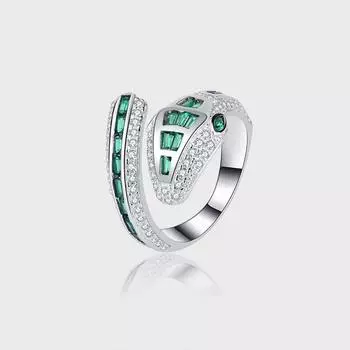 Кольцо S925 Sterling Silver Micro-Set Green Eye Snake Open Ring Женское дизайнерское модное хипстерское кольцо со змеей на указательный палец с сапфиром