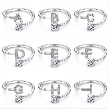 Кольцо с 26 буквами AZ на английском языке из стерлингового серебра 925 пробы с женским бриллиантом и цирконом, регулируемое кольцо на указательный палец, кольцо-хвост opening adjustable