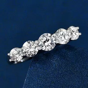 Кольцо с 5 камнями, 3,6 карата, цвет D, муассанит, стерлинговое серебро 925 пробы, кольца из белого золота 18 карат, кольца для женщин, свадьба, вечность 8