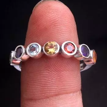 Кольцо с 7 камнями, Серебряное кольцо, Ювелирные изделия ручной работы, Подарки для нее, Серебряные украшения 4 синий