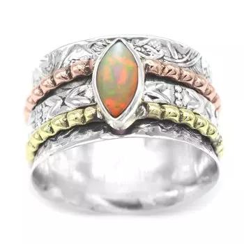 Кольцо с эфиопским опалом, кольцо из стерлингового серебра 925 пробы, дизайнерское кольцо ручной работы, эффектное кольцо, цельное кольцо, подарок на годовщину 6
