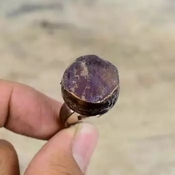 Кольцо с африканским аметистом, кольцо с драгоценным камнем, медное кольцо, регулируемое гальваническим методом, кольца ручной работы, медные украшения для подарка, ювелирные изделия, изготовленные гальваническим методом