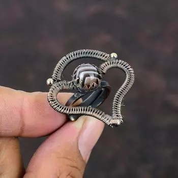 Кольцо с агатом Ботсваны Кольцо из медной проволоки Регулируемое кольцо Медные украшения ручной работы Кольца с драгоценными камнями Ювелирные изделия из проволочной пленки для подарка Дизайнерское кольцо