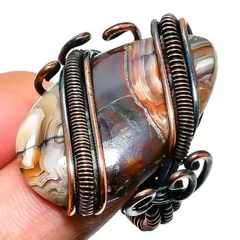 Кольцо с агатовым камнем Laguna Lace Agate, размер 10, ручная работа, медная проволока