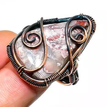 Кольцо с агатовым камнем Laguna Lace Agate, размер 10, ручная работа, медная проволока