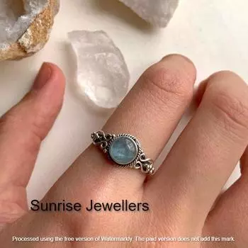 Кольцо с аквамарином и грушевидным камнем от Sunrise Jewellers • Кольцо с драгоценными камнями Toi et Moi на заказ • Винтажные украшения • Идеальный подарок для пары • 7 синий