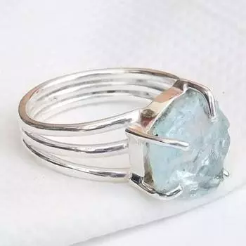 Кольцо с аквамарином, кольцо из стерлингового серебра 925 пробы, кольцо ручной работы, все размеры MO74 Us 6 небесно-голубой
