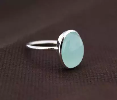 Кольцо с аквамариновым халцедоном, эффектное кольцо, кольцо из стерлингового серебра, кольцо ручной работы, кольцо с аквамариновым драгоценным камнем, ювелирные изделия из халцедона, кольцо в стиле бохо Us 6 небесно-голубой