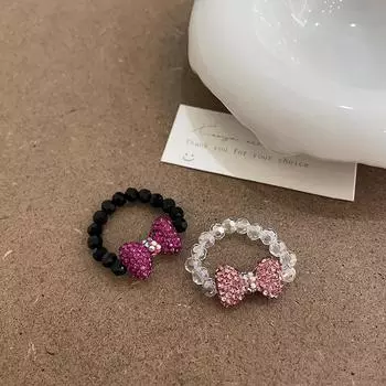 Кольцо с эластичным бантом из кристаллов, женская нишевая индивидуальность, милый и простой темперамент, универсальное модное кольцо