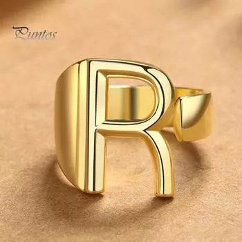 Кольцо с алфавитом, 26 английских букв, кольцо с регулируемым отверстием, золотое, полированное, легкое, из сплава, ювелирное украшение на палец для вечеринок и повседневного ношения B