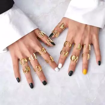 Кольцо с алфавитом, 26 английских букв, кольцо с регулируемым отверстием, золотое, полированное, легкое, на палец