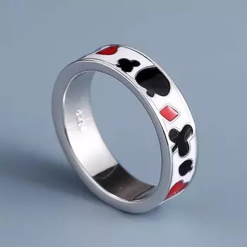 Кольцо с эмалью Poker Pattern Black Peach Square Plum Blossom Fun женское кольцо европейское и американское No. 6