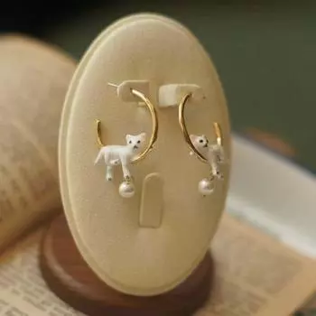 Кольцо с эмалевой глазурью в виде кошки, ретро-серьги, уникальный дизайн, роскошные простые серьги, женские ювелирные изделия cat