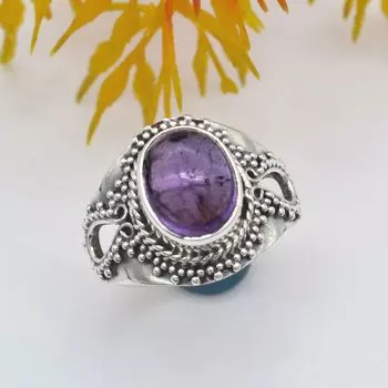 Кольцо с аметистом, драгоценный камень, кольцо из стерлингового серебра 925 пробы, камень ручной работы, богемные украшения для женщин, 5,3 г 5 фиолетовый