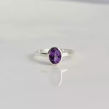 Кольцо с аметистом и драгоценным камнем, серебряное кольцо ручной работы, женское кольцо, подарок для нее, укладочное кольцо 6