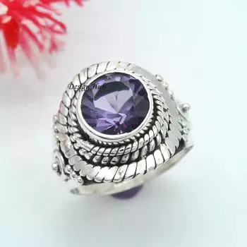 Кольцо с аметистом и драгоценным камнем, твердое серебро 925 пробы, ювелирные изделия ручной работы 6 серебряный
