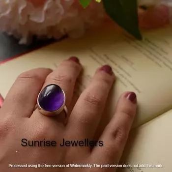 Кольцо с аметистом и грушевидным камнем от Sunrise • Индивидуальное кольцо с драгоценными камнями Toi et Moi • Винтажные украшения • Идеальный подарок для пары • 7 фиолетовый