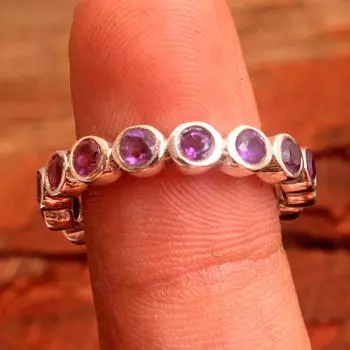 Кольцо с аметистом «Камень февраля» из стерлингового серебра 925 пробы, ювелирное изделие ручной работы, массивное кольцо 5 фиолетовый