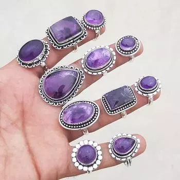 Кольцо с аметистом, кольца ручной работы с кристаллами аметиста для женщин, оптовые кольца для оптовой продажи ювелирных изделий 5-10 Mix фиолетовый